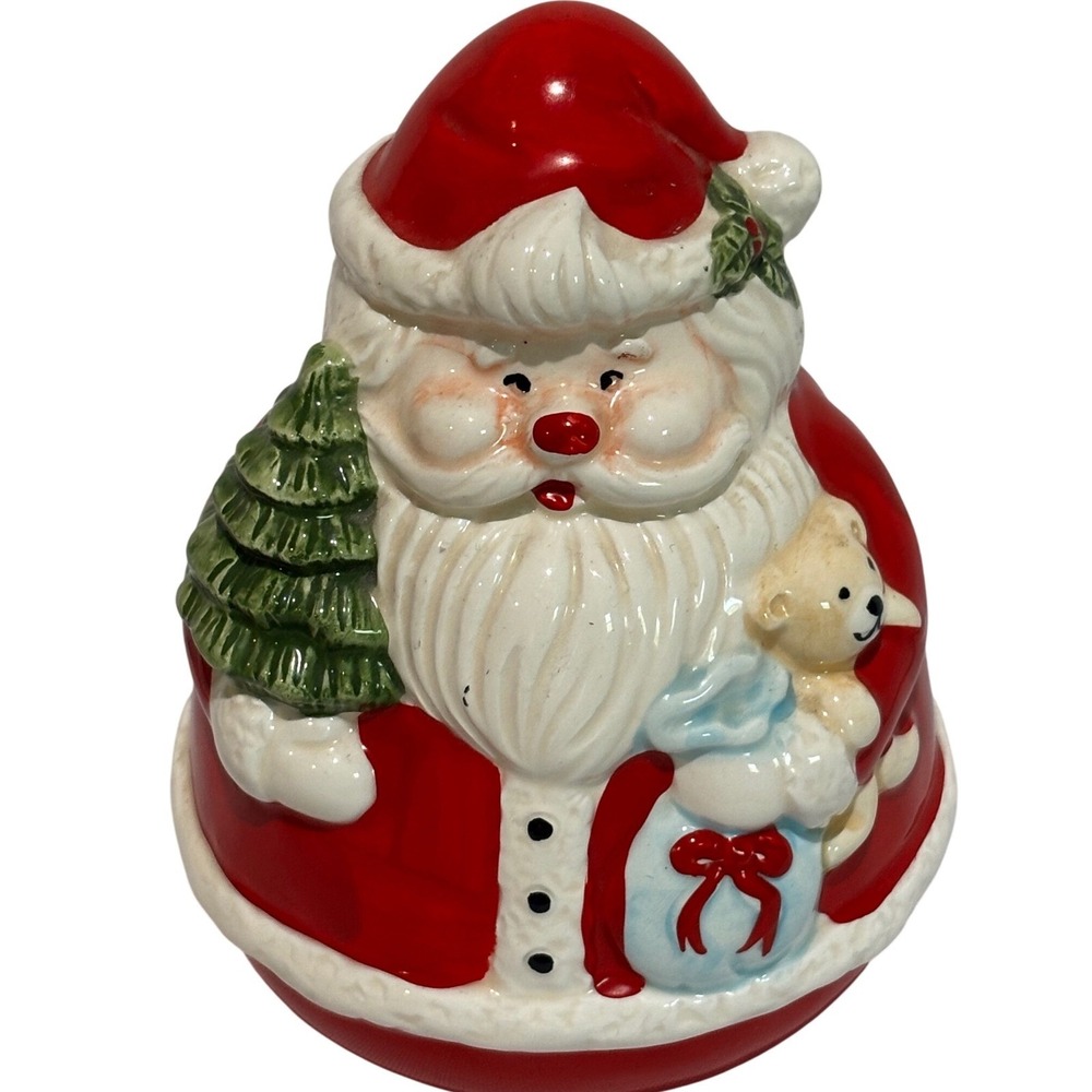Vintage Ceramic Santa Claus Coin Penny Bank Christmas Teddy Festive Holiday cute